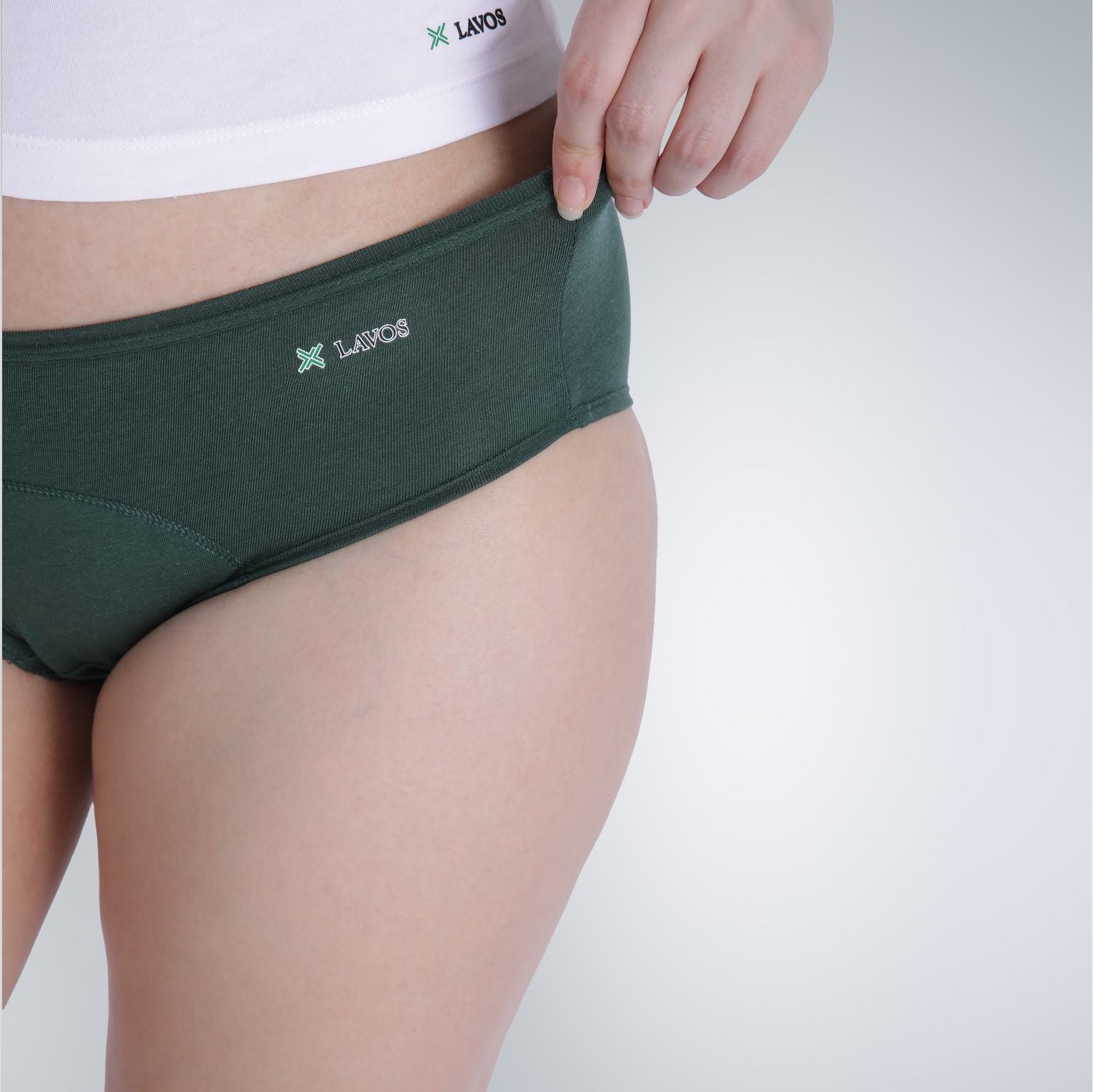 Bamboo Low flow Period Panty for Women's photograph that's made with an innovative bamboo and organic cotton fabric from Lavos Performance, a carbon neutral eco-fashion company. No stain period panty for women • Made from hygienic bamboo fabric • Best reusable period underwear that are antibacterial & odour-resistant • Stain-free • Worry-free • 4-layer protection • Bamboo period panties for women of all age • India's #1 Bamboo Period Panty • Reusable Period Panty