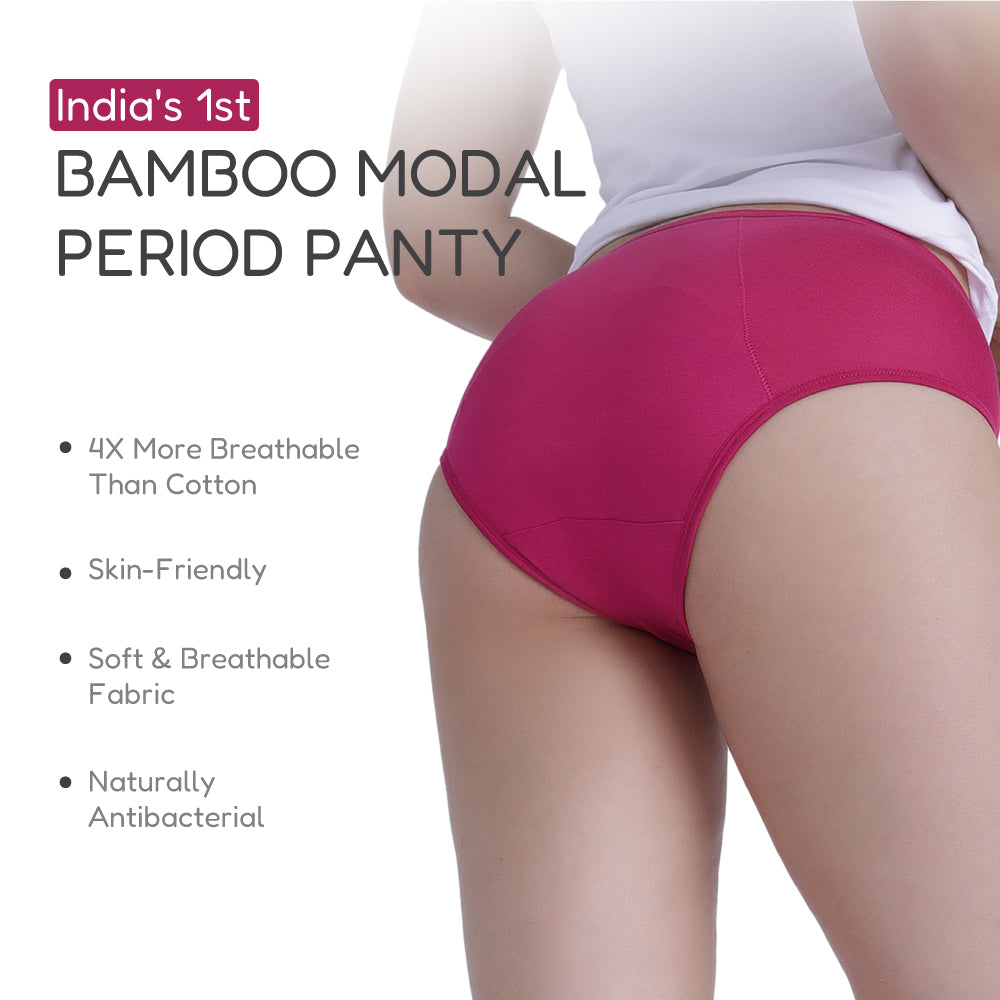 Bamboo Modal Heavy flow Period Panty For Women's photograph that's made with an innovative bamboo and organic cotton fabric from Lavos Performance, a carbon neutral eco-fashion company. 